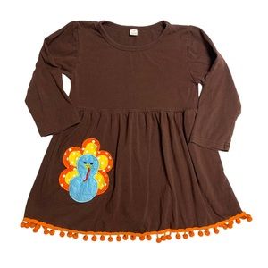 🆕 Adorable Thanksgiving Turkey Detail Brown Tunic Dress Shirt Top Long Sleeve